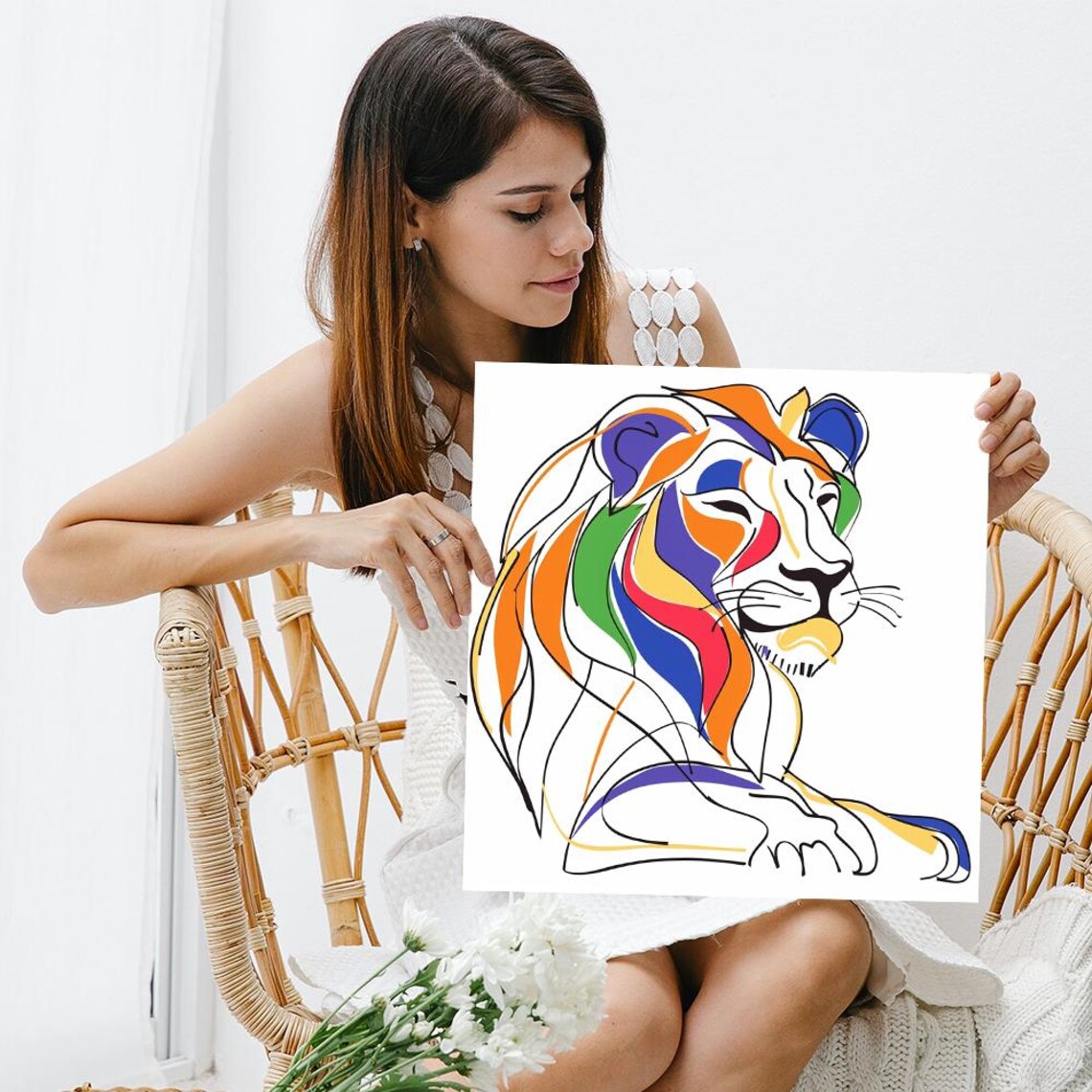 Colorful Lion Abstract Art Print, Contemporary Decor - Image 3