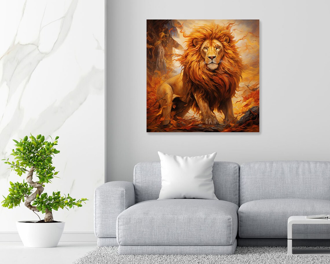 Lion Wildlife Art Print, Modern Safari Living Room Decor - Image 3