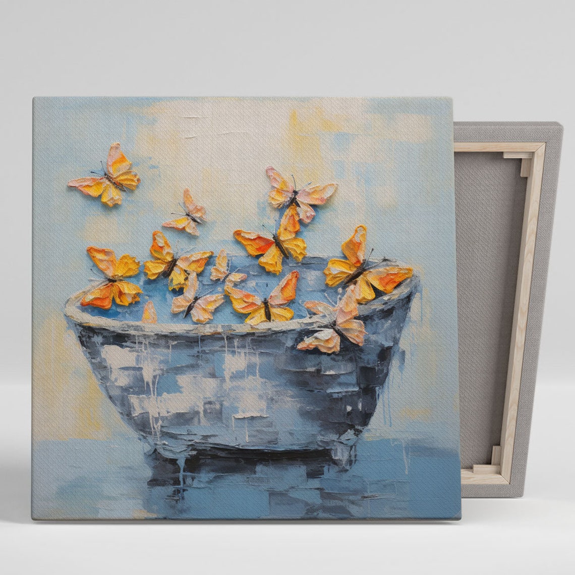 Orange Butterflies Emerging Bathtub Whimsical Blue Butterfly Wall Art