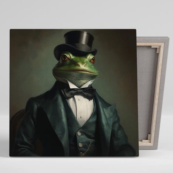 Frog Wall Art Or Poster Vintage Animal Decor Office Living Room Library Game Room Wall Art Green Black White Victorian Style