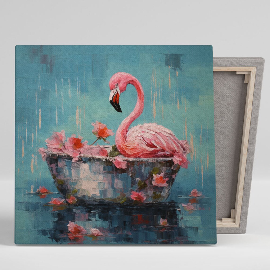 Flamingo In Bathtub Poster, Pink Bathroom Wall Art