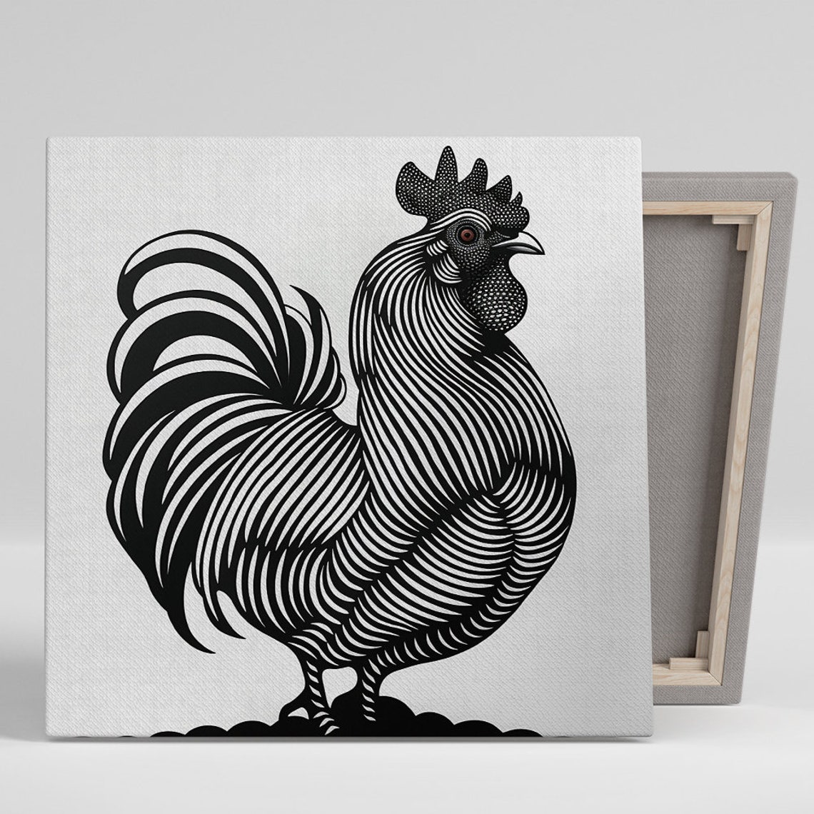 Rooster Black White Elegant Linework Rustic Farmhouse Poster