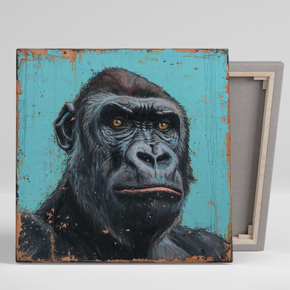 Gorilla Wall Art Or Poster Animal Urban Contemporary Decor Living Room Office Bedroom Game Room Wall Art Black Blue Orange Gray