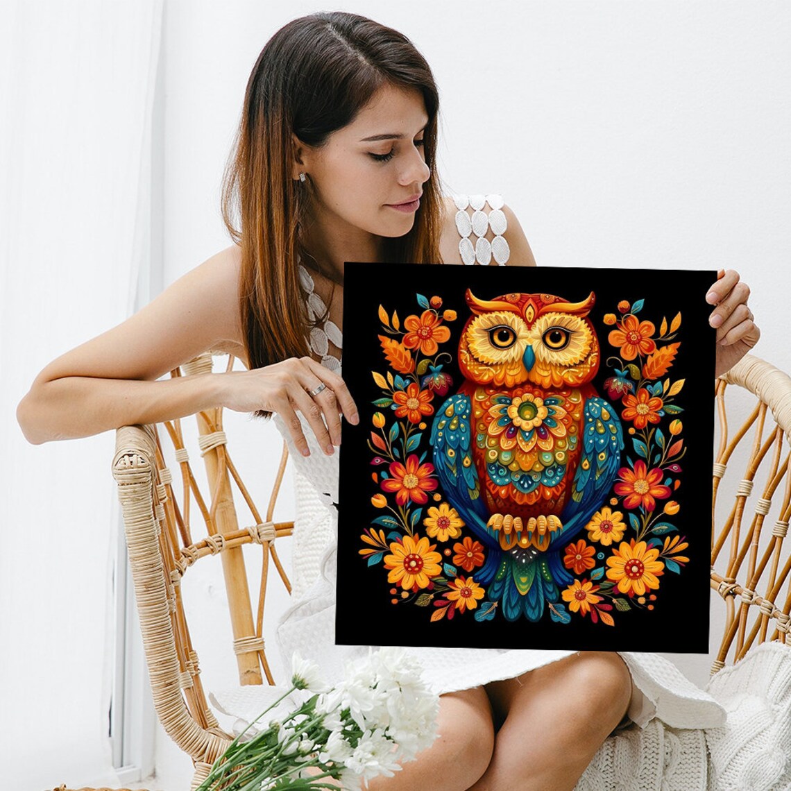 Enchanted Owl Blossom Art Print, Whimsical Nature Decor - Image 3