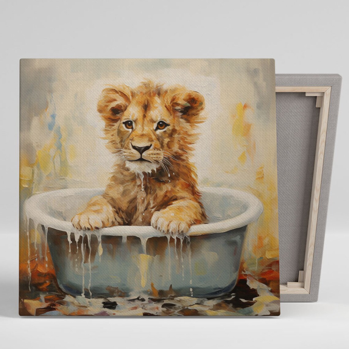 Lion In Bathtub Contemporary Bathroom Art Print