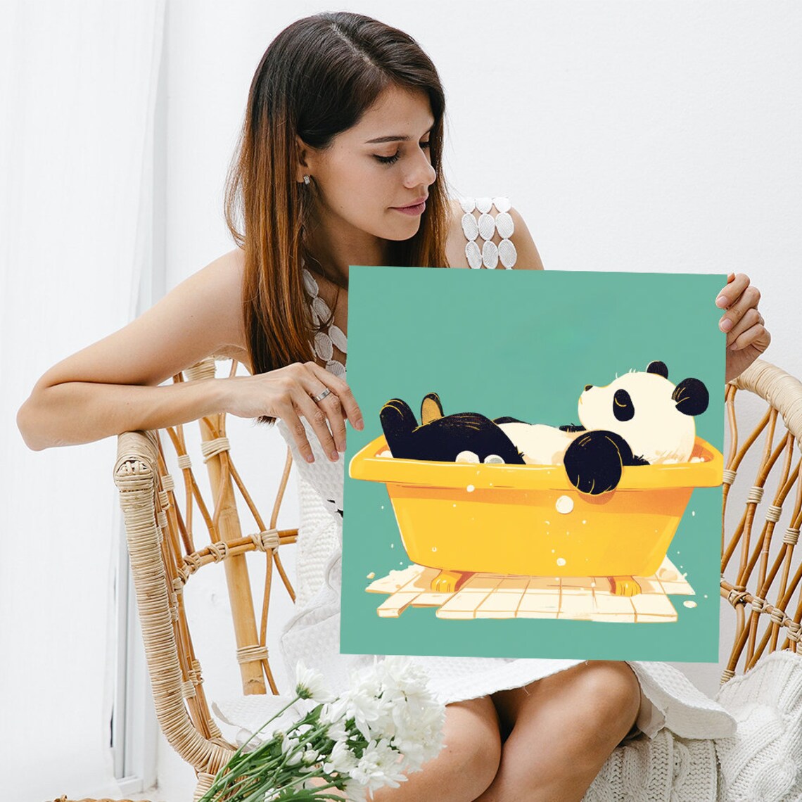 Bathing Panda Bliss, Whimsical Animal Art Print - Image 3