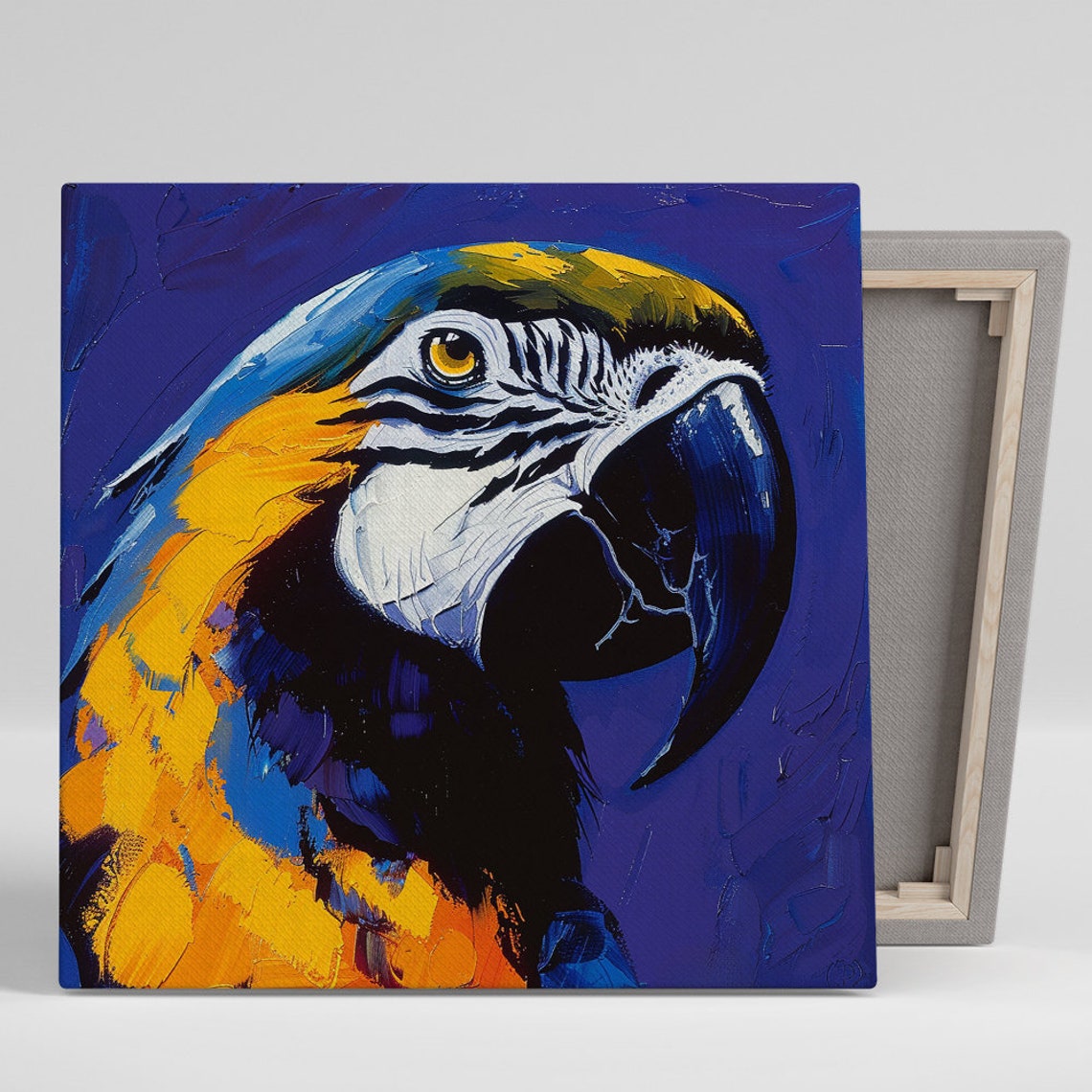Blue and Yellow Macaw Parrot Vibrant Colorful Portrait Poster