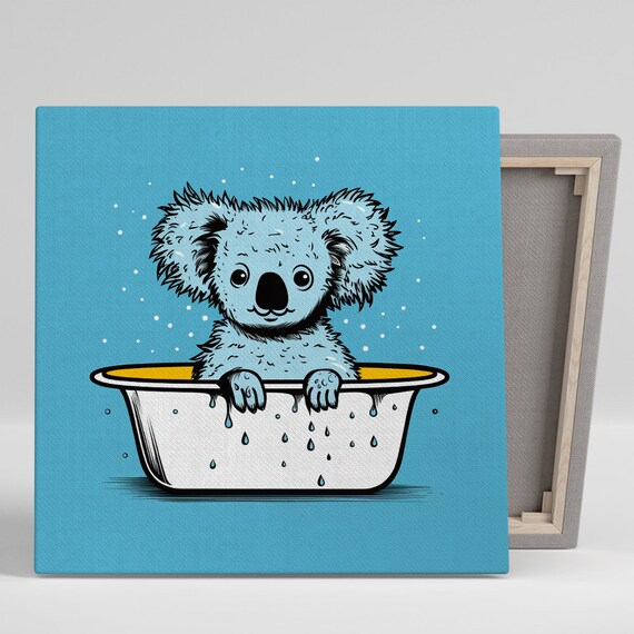 Cute Koala Bubble Bath Tub Whimsical Kids Bathroom Decor Poster