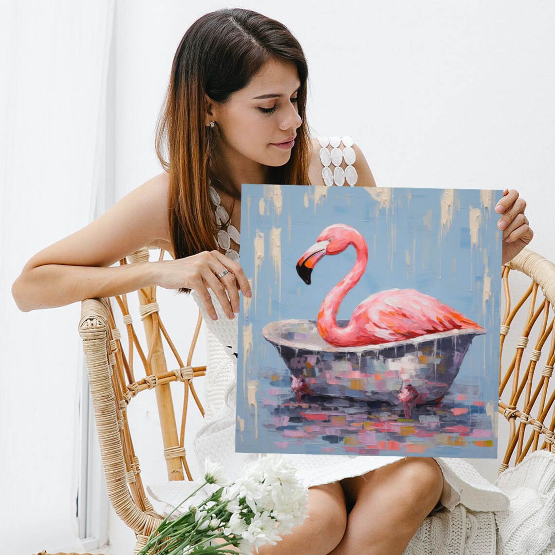 Flamingo in Bathtub Poster, Nursery Bathroom Decor - Image 3
