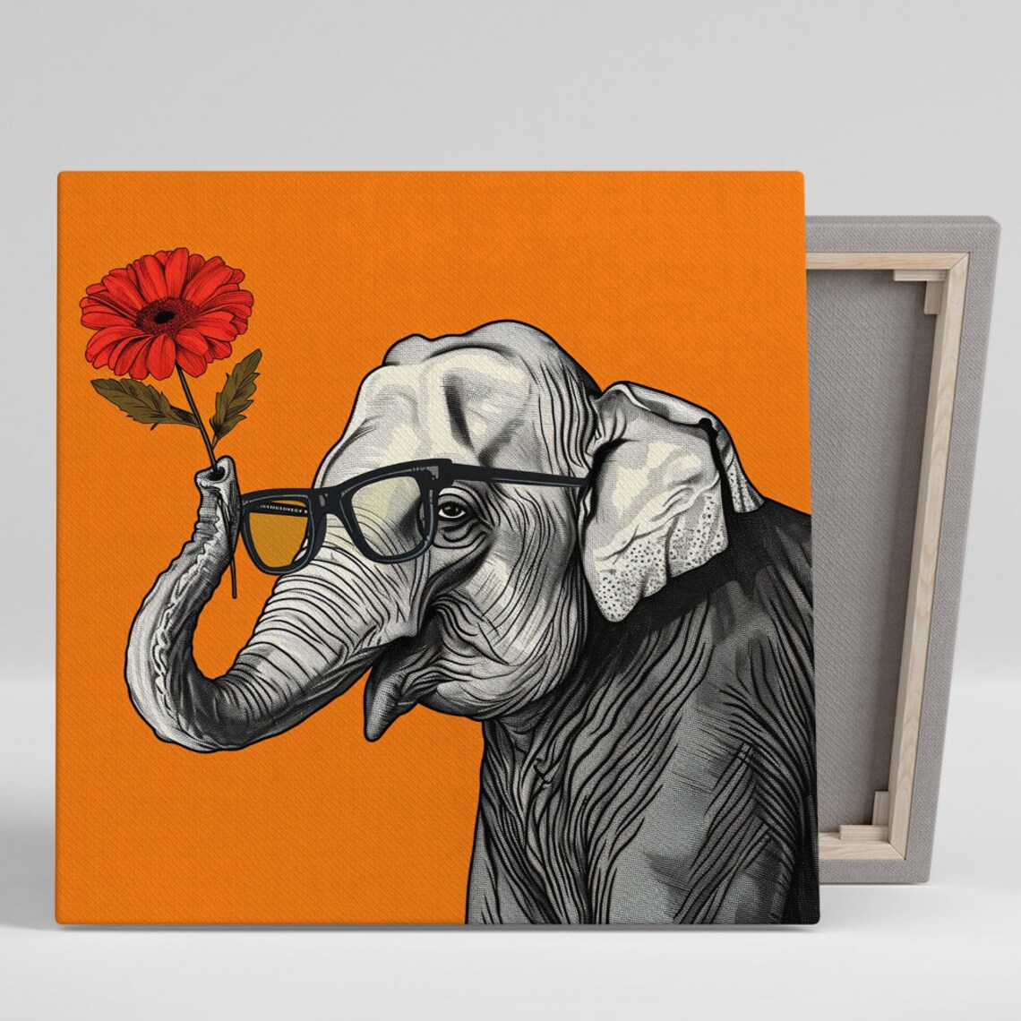 Hipster Elephant Bloom Pop Art Poster, Whimsical Decor