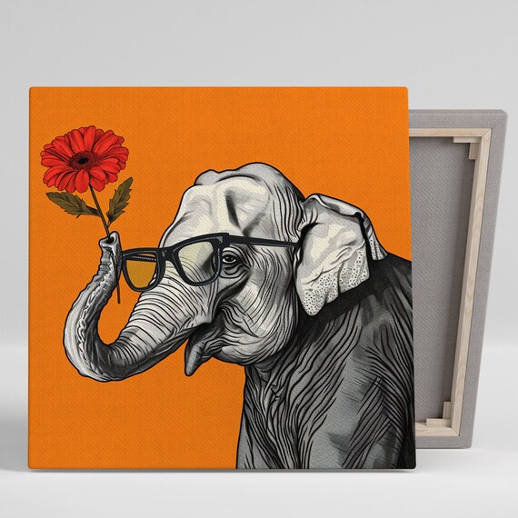 Hipster Elephant Bloom Pop Art Poster, Whimsical Decor