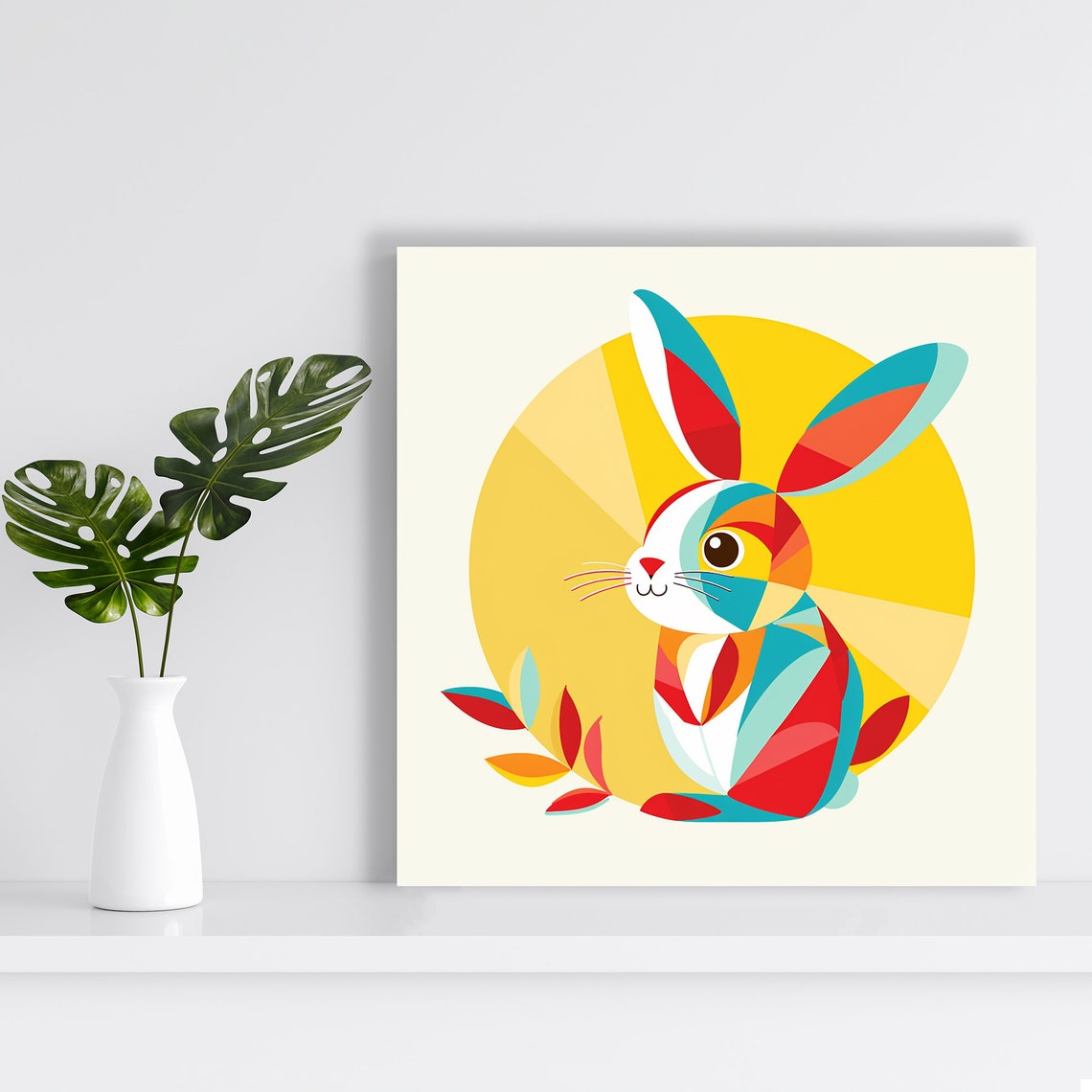 Geometric Rabbit Sunshine Yellow Sun Whimsical Nursery Animal Poster - Image 2