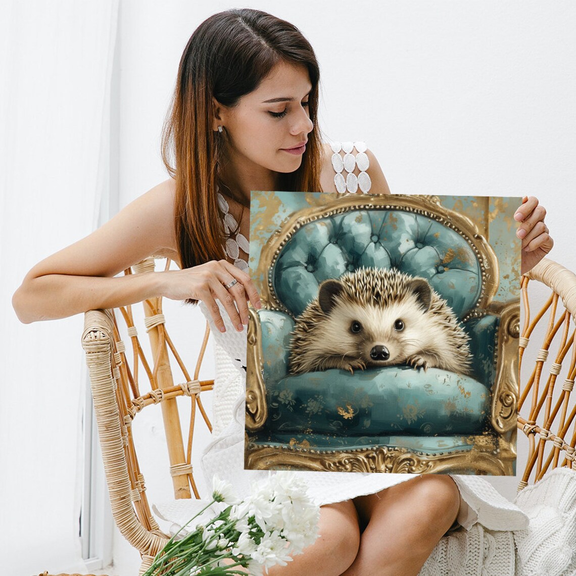 Regal Hedgehog Elegance, Whimsical Vintage Art Print - Image 3