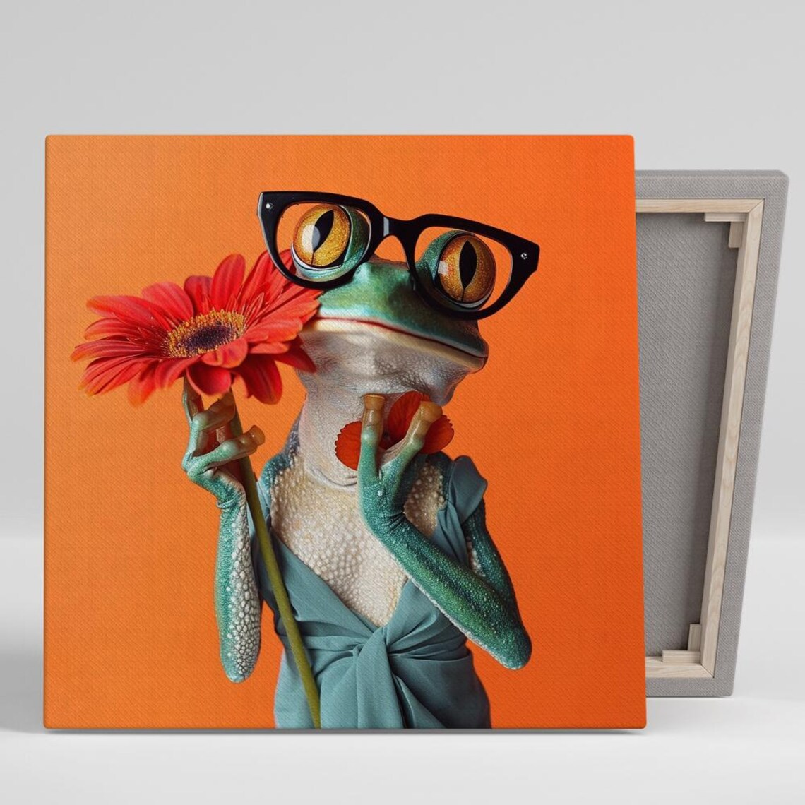 Hipster Frog Floral Fantasy Art Print, Eclectic Decor