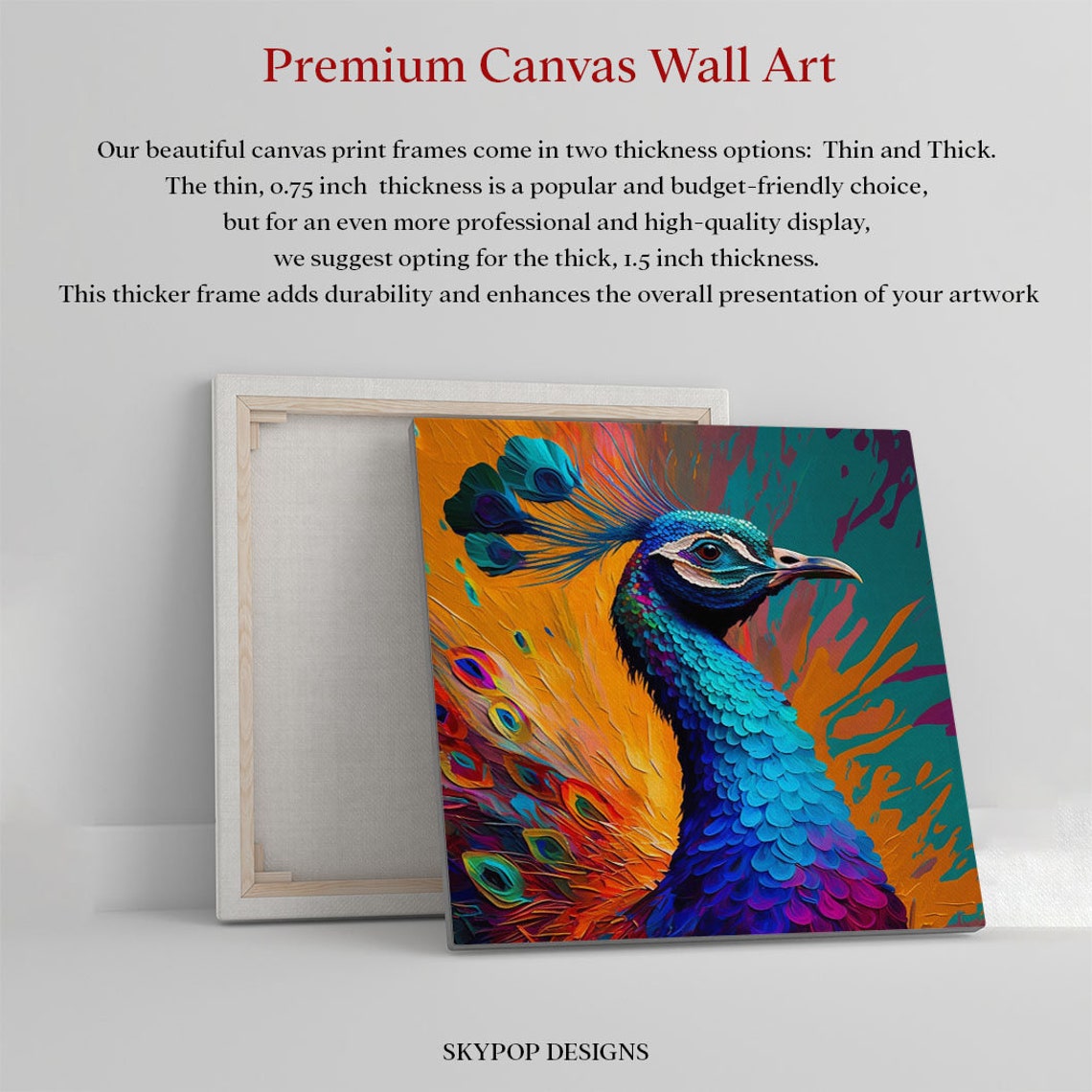 Rainbow Peacock Portrait Orange Teal Background Bold Bird Art Poster - Image 4