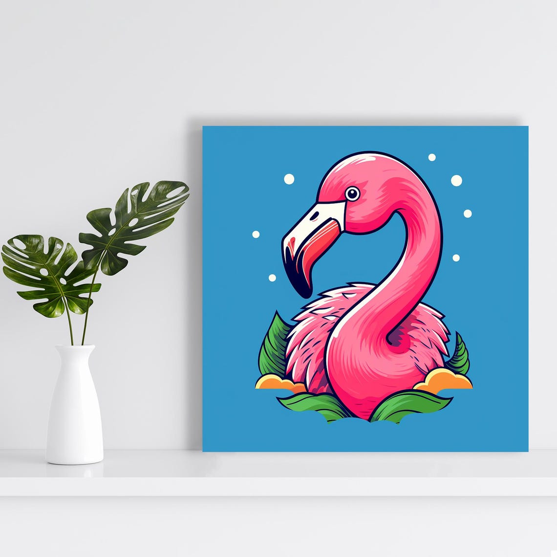 Tropical Flamingo Fusion Art Or Poster Pop Animal Decor Living Room Childrens Bedroom Bathroom Wall Art Pink Blue Green Orange - Image 2