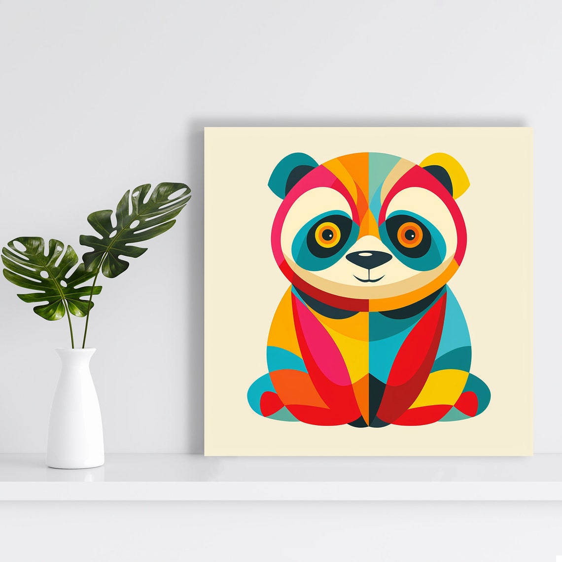 Colorful Geometric Panda Baby Mosaic Pop Art Nursery Wall Poster - Image 2