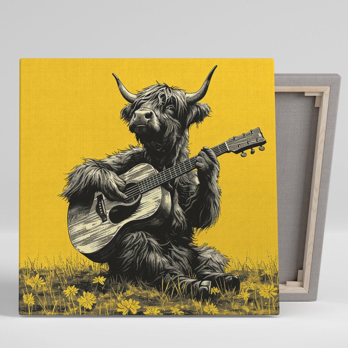 Highland Cow Serenade, Whimsical Rustic Art Print