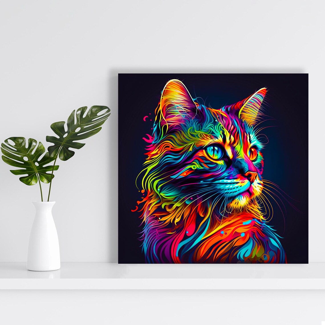Kaleidoscopic Cat Pop Art Poster, Eclectic Decor - Image 2