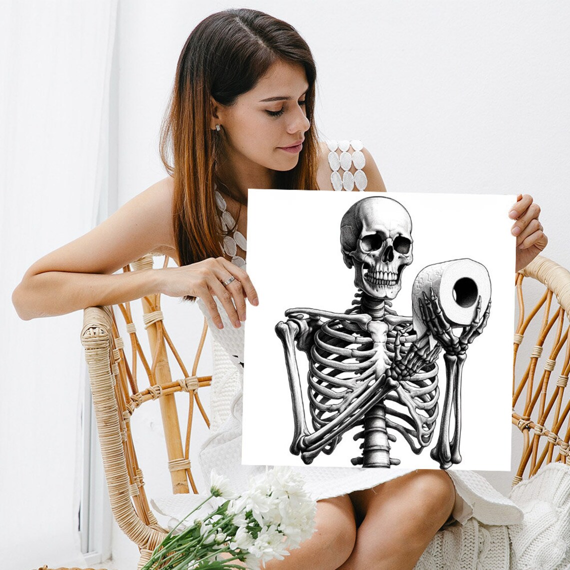 Skull Bathroom Decor, Funny Bathroom Wall Art Print - Image 3