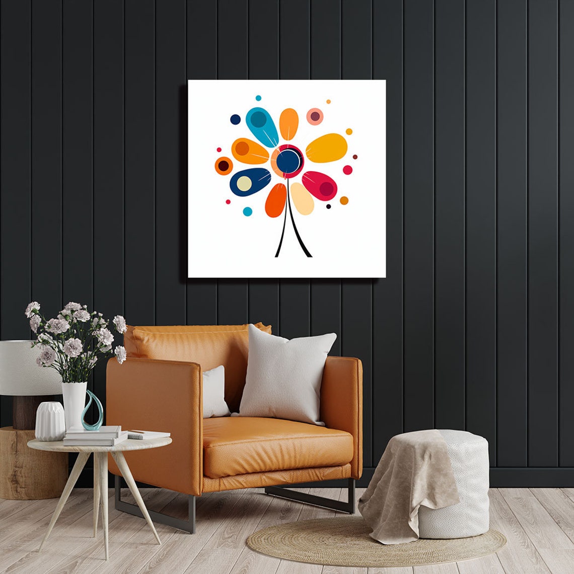 Mid Century Modern Flower Abstract Oval Petals Colorful Floral Poster - Image 2