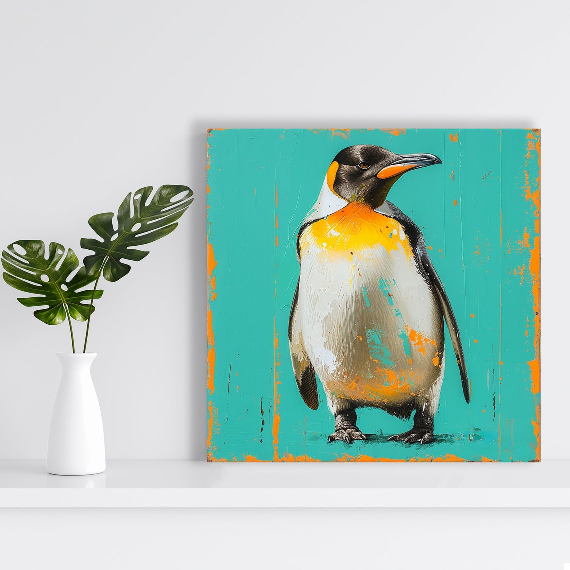 King Penguin Vibrant Pop Art Turquoise Splash Modern Bird Poster - Image 2