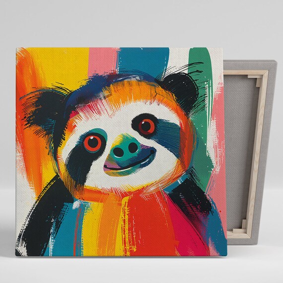 Colorful Pop Art Sloth Face Rainbow Brushstroke Animal Wall Art Poster