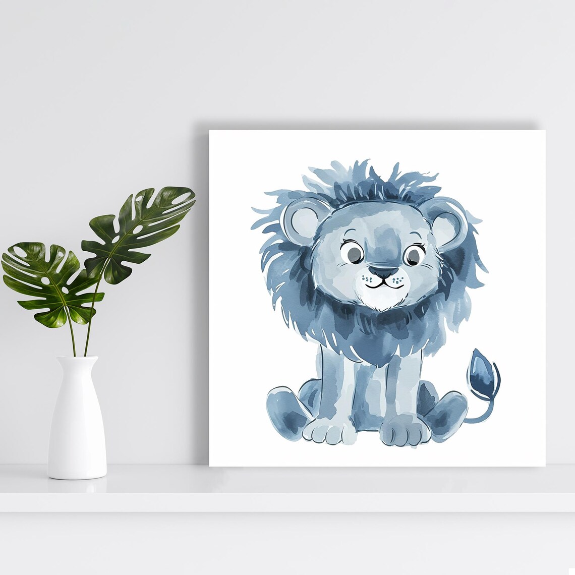 Smiling Blue Lion Cub Whimsical Nursery Art Print - Image 2