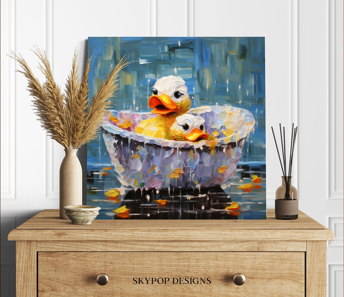 Two Ducks In Bathtub Bathroom Nursery Art Print - Image 2