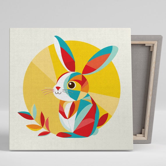 Geometric Rabbit Radiance Art Or Poster Whimsical Animal Decor Childrens Room Nursery Living Room Office Wall Art Bright Colors
