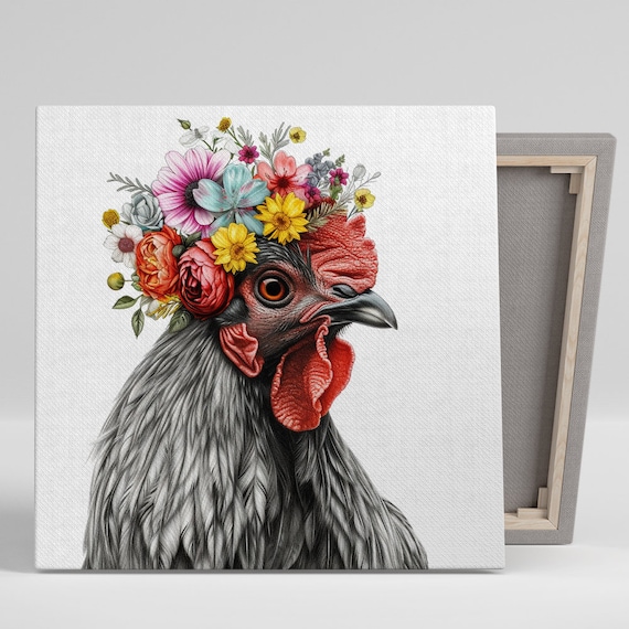 Floral Rooster Elegance, Boho Farmhouse Wall Art Print