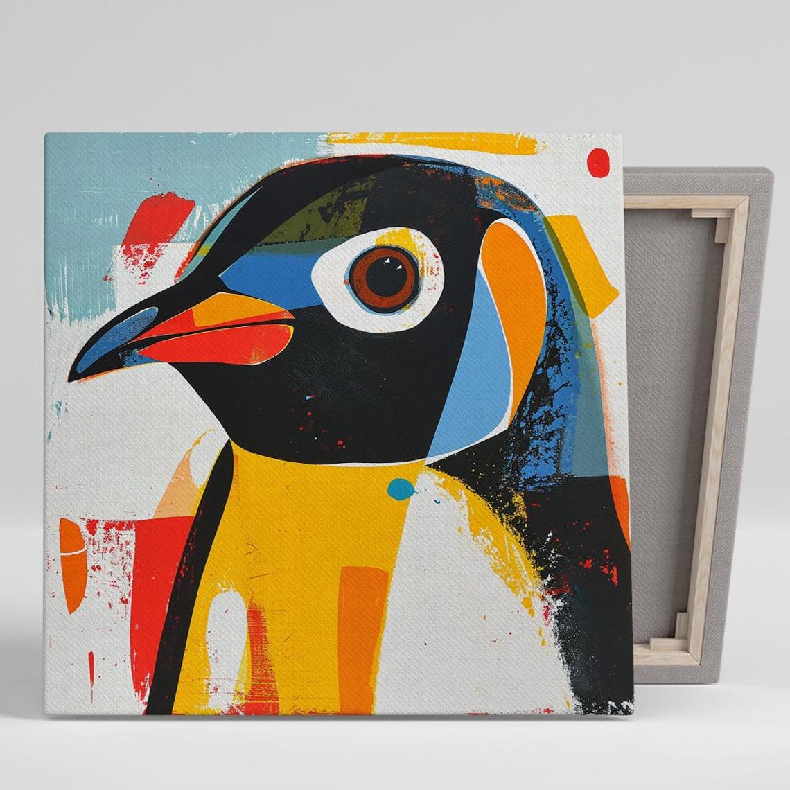 Vibrant Penguin Pop Art Close Up Colorful Brushstroke Animal Poster