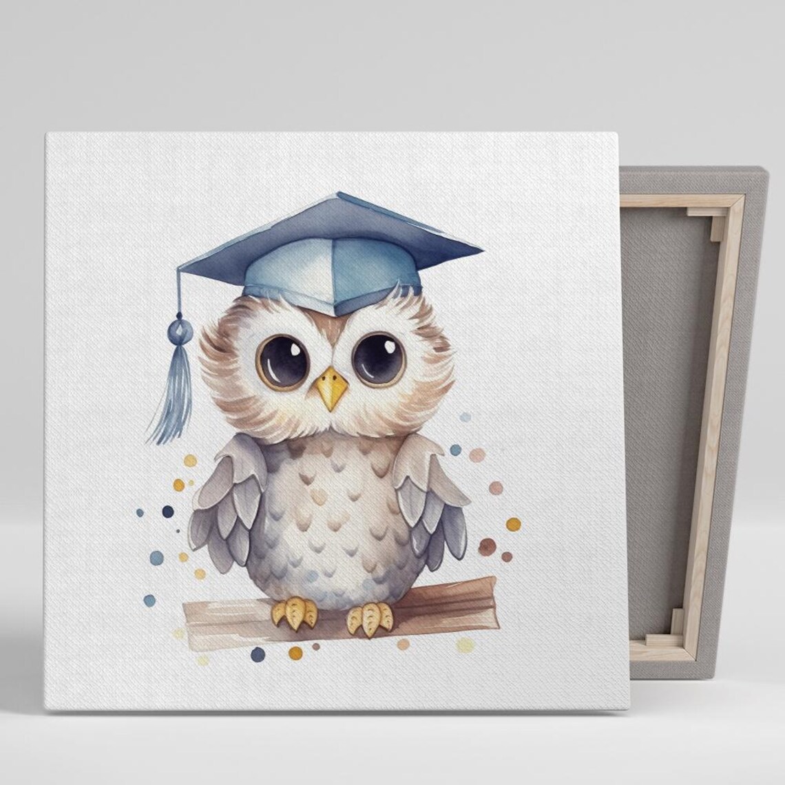Baby Owl Graduation Cap Watercolor Cute Scholar Nursery Art Poster