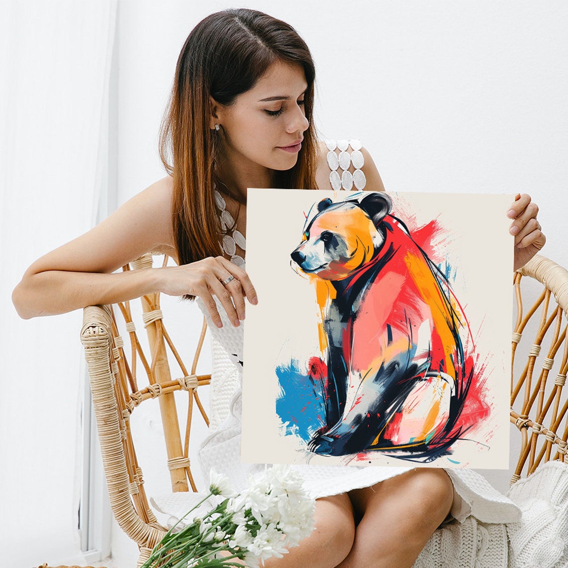 Colorful Panda Abstract Red Orange Brushstroke Bold Animal Art Poster - Image 3