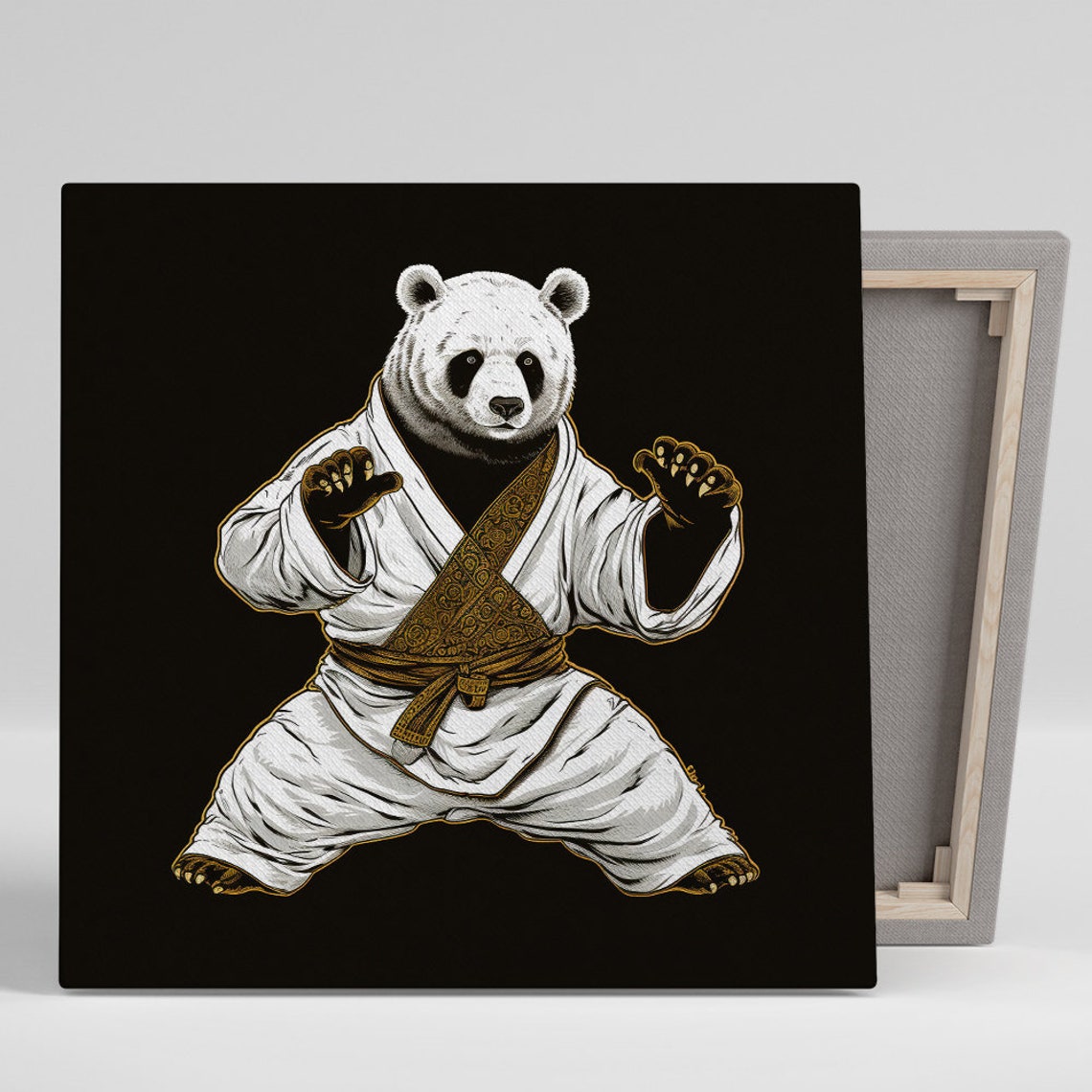Bear Art Or Poster Asian Zen Decor Living Room Office Game Room Home Gym Wall Art White Black Gold Brown Whimsical Art Print