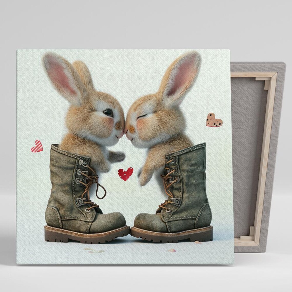 Kissing Bunnies In Boots Sweet Valentine Love Nursery Animal Poster