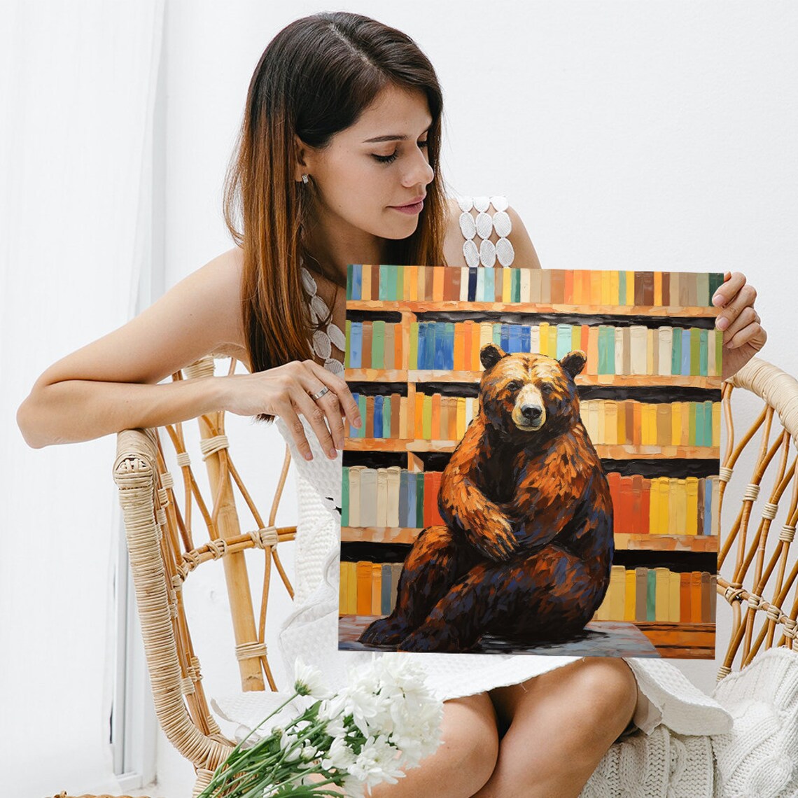 Bookish Bear Poster, Whimsical Modern Rustic Decor - Image 3