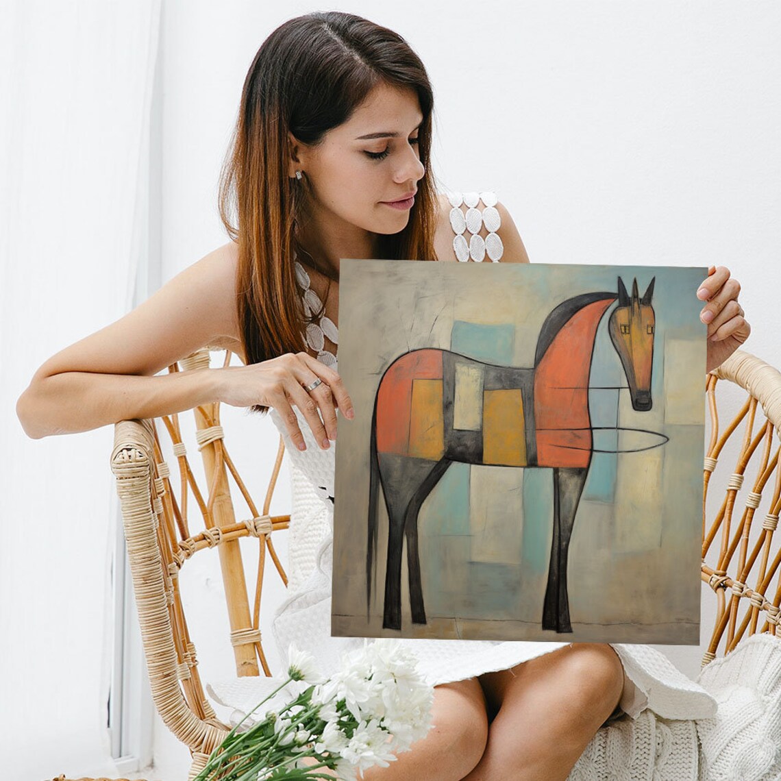 Cubist Red Horse Full Body Abstract Geometric Modern Equine Art Poster - Image 3
