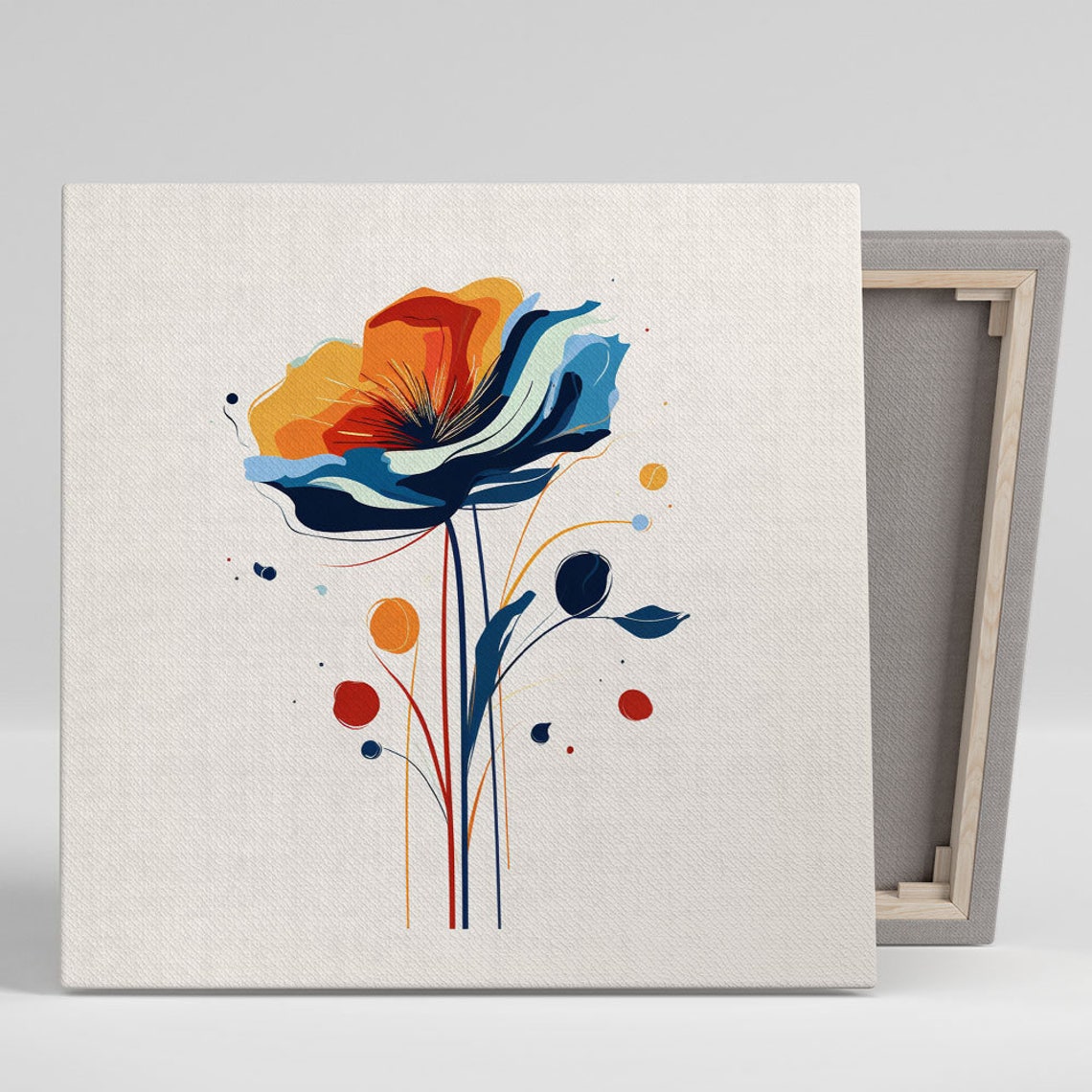 Stylized Abstract Floral Bloom Orange Blue Modern Botanical Poster