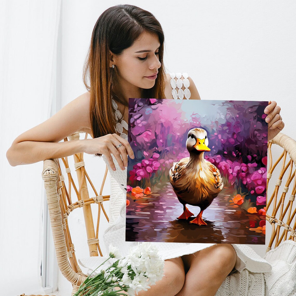 Duck With Flowers Art Print, Whimsical Floral Decor - Image 3