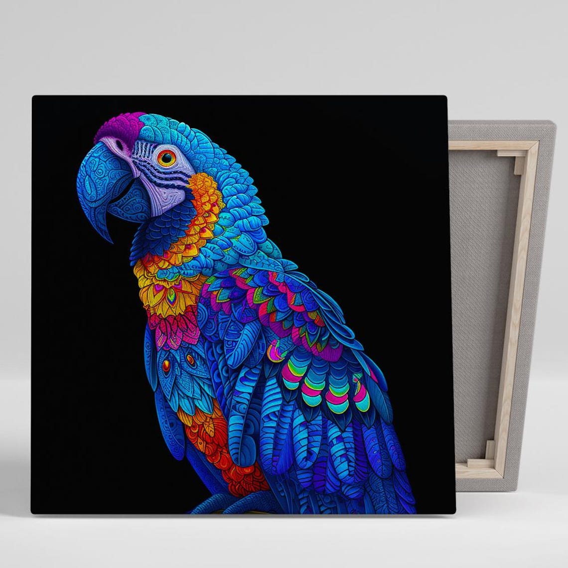 Kaleidoscopic Macaw Parrot Portrait In Vivid Blue Feathers Art Poster
