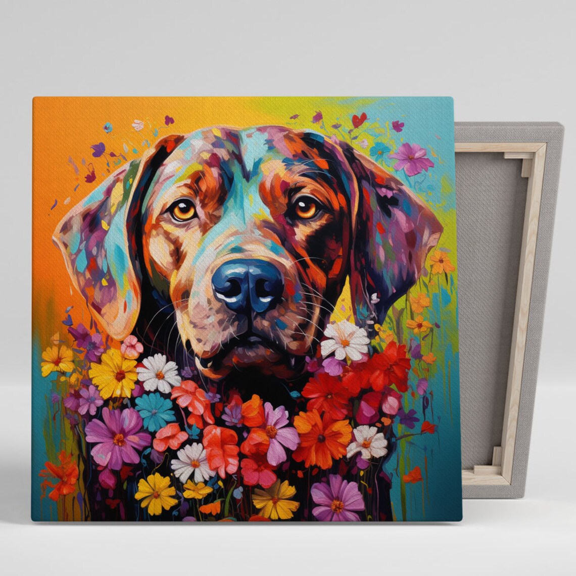 Dog With Flower Art Print, Whimsical Pet Decor