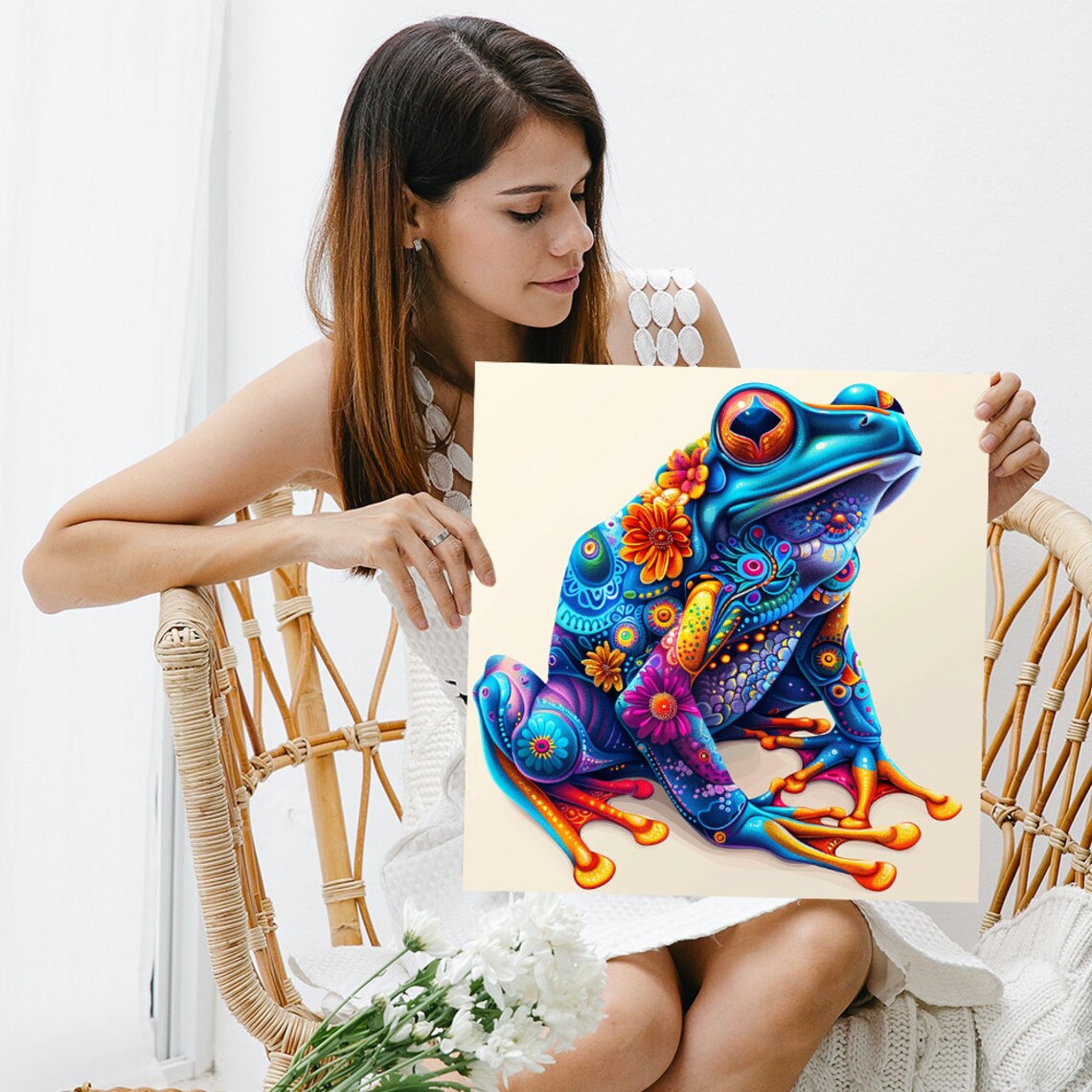 Psychedelic Frog Mandala Floral Vibrant Colorful Bohemian Art Poster - Image 3
