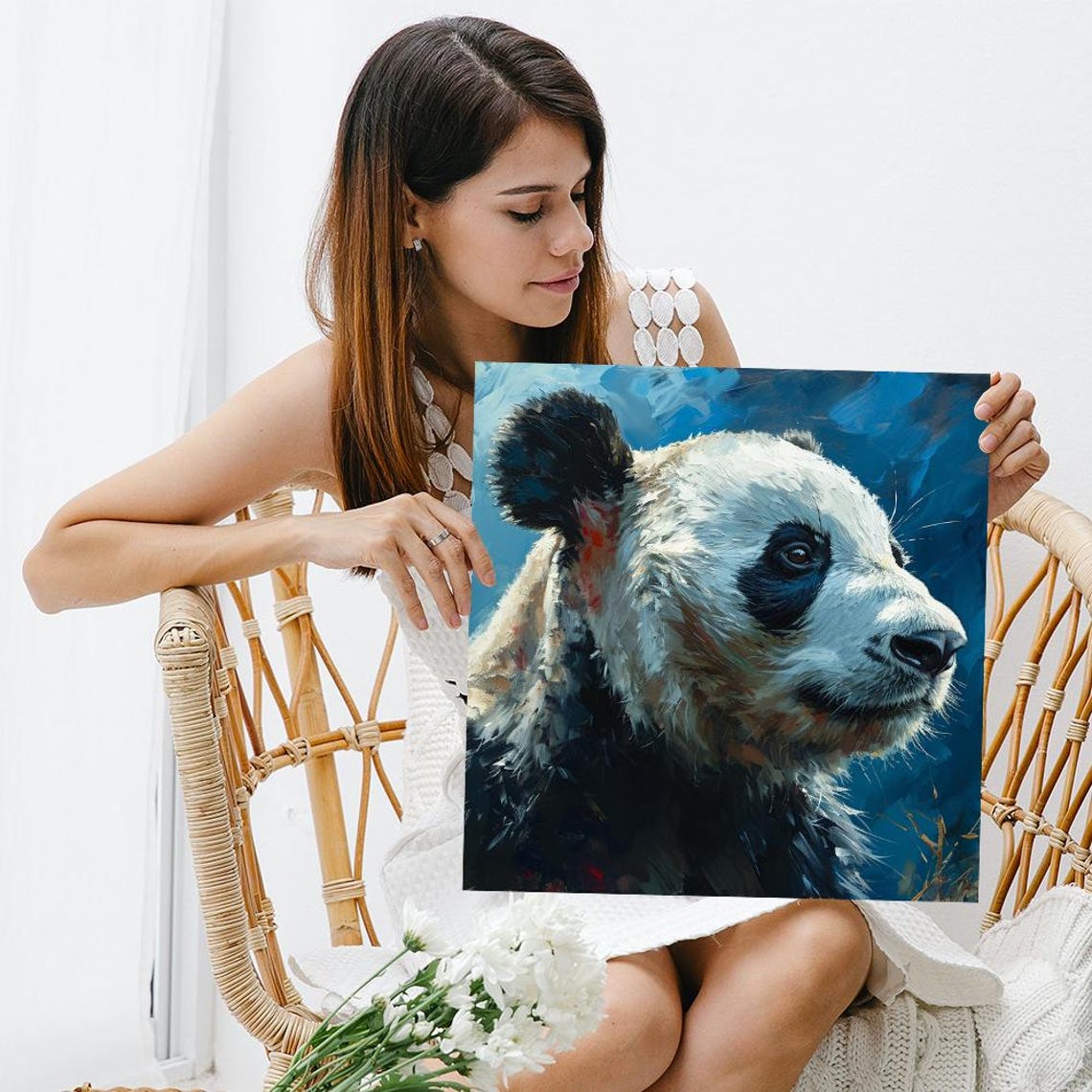 Giant Panda Portrait Blue Painterly Modern Wildlife Animal Art Poster - Image 3