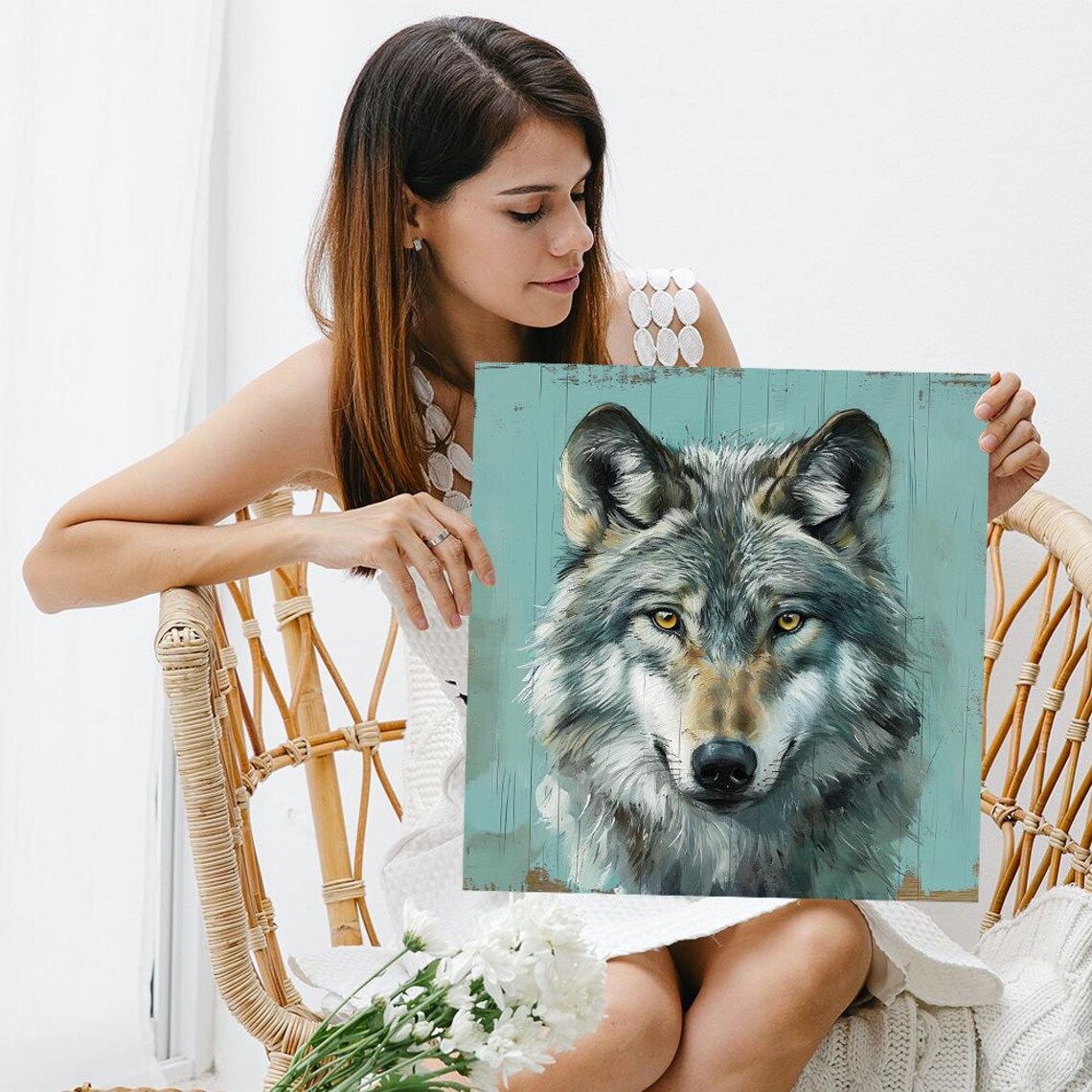 Wolf Portrait Poster Print, Rustic Animal Decor - Image 3