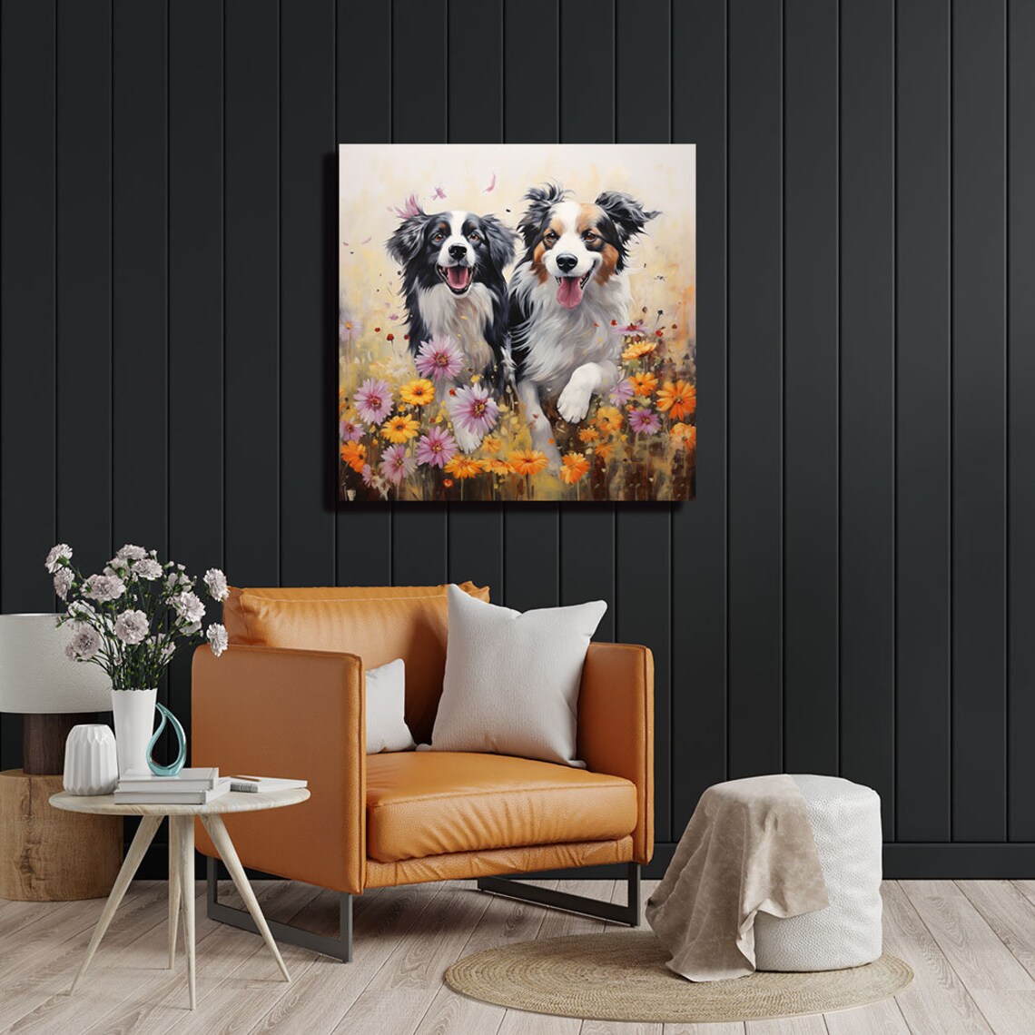 Two Dogs in Floral Fields, Living Room Art Print - Image 3