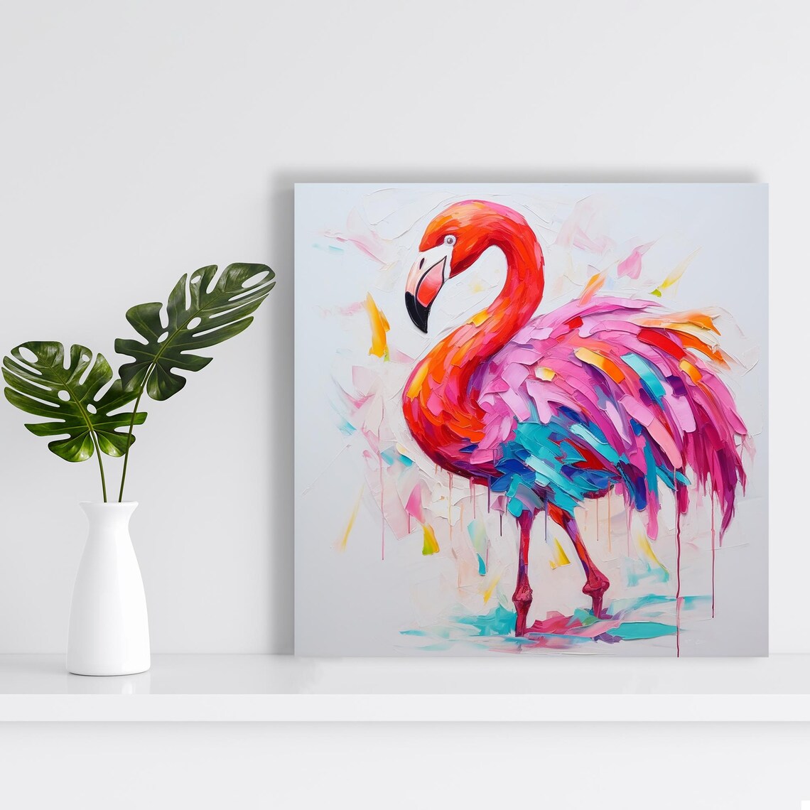 Flamingo Fusion Contemporary Animal Wall Art Print - Image 2