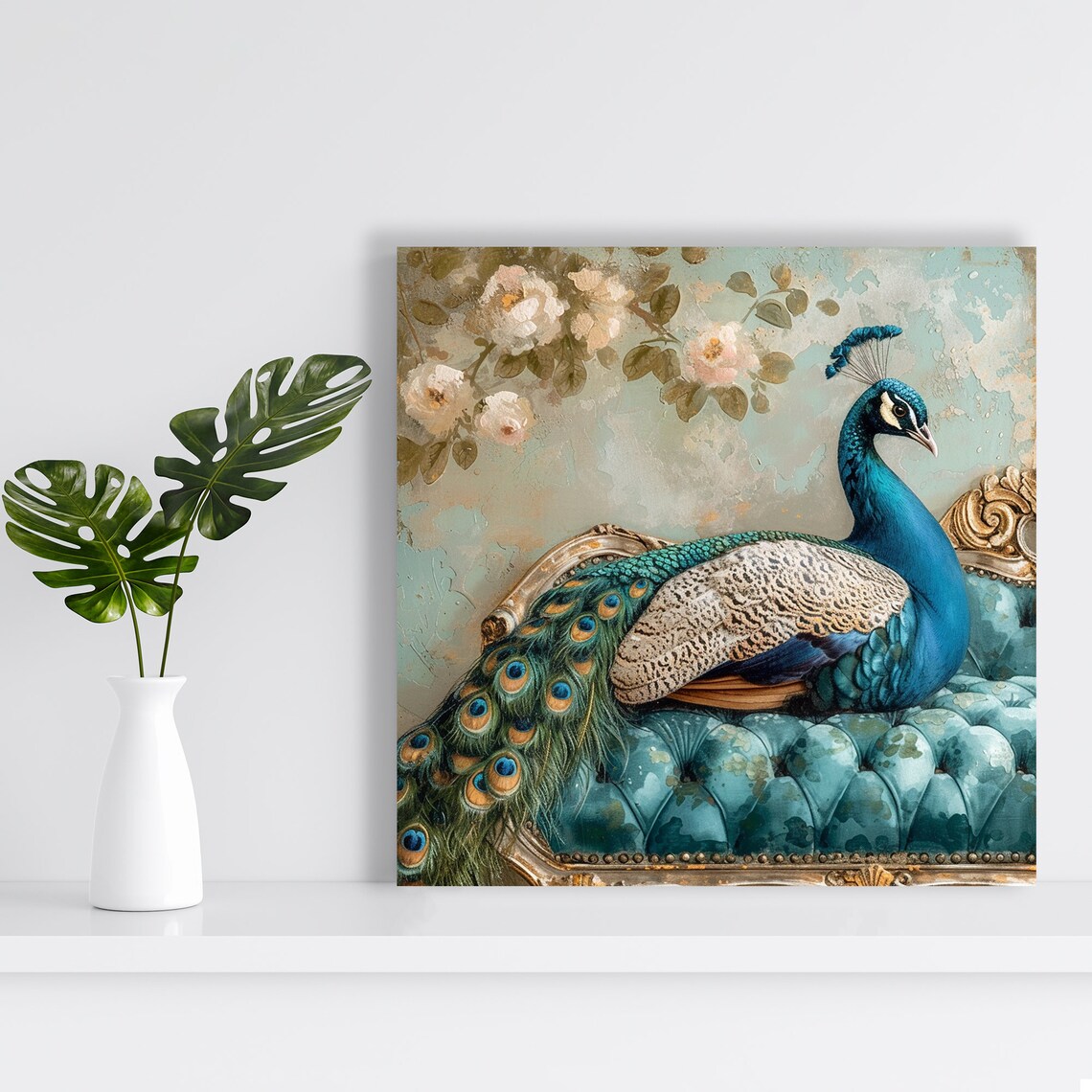 Regal Peacock Elegance Art Print, Traditional Decor - Image 2