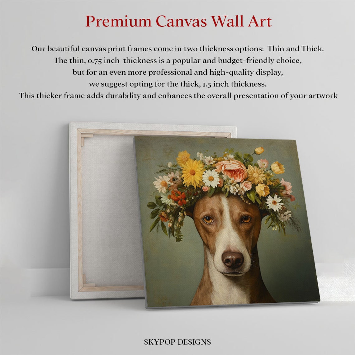 Floral Dog Wall Art Or Poster Dog Artwork Dog With Flower Art Floral Dog Animal Art Whimsical Wall Art Pet Lovers - Image 2