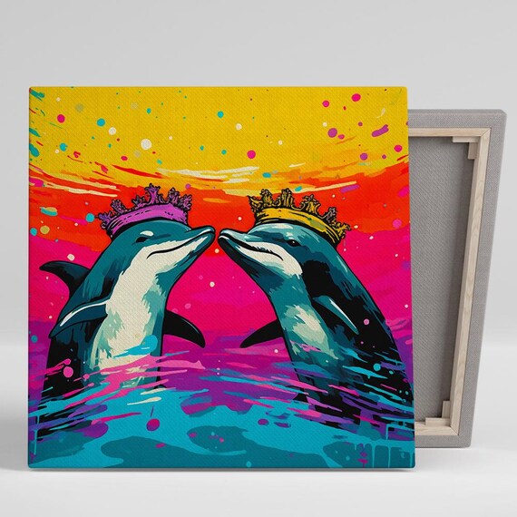 Royal Dolphins Splash Art Or Poster Pop Art Whimsical Decor Living Room Bedroom Childrens Home Office Wall Art Colorful